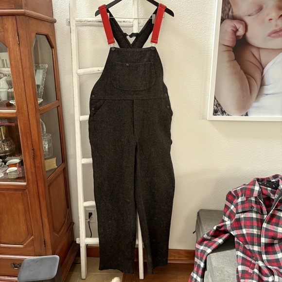 Vintage 1994 LARGE Bib Overalls WOOLRICH Malone Heavy Wool Plaid Hunting Pants - Picture 1 of 10